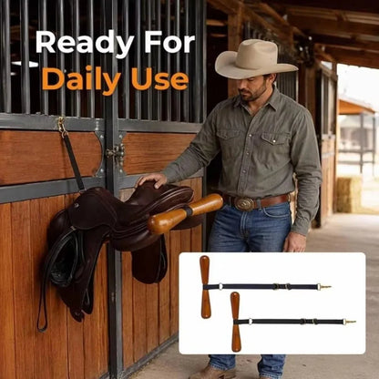 Wooden T-Shaped Saddle Rack Adjustable Strap Space Saving T-Shaped Saddle Hanger with T Bar Support Wall Mounted Horse Tack Rack