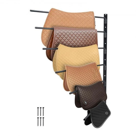 Wall Mounted Saddle Rack, 30.9 X 29.9 X 5.5 In, Swing Out Saddle Holder, Six Tiers Horse Saddle Stand, Space Saving Horse Pad and Blanket Rack for Tack Room Organization Trailer Accessories