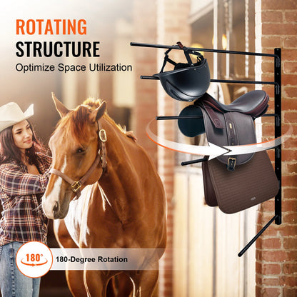 Wall Mounted Saddle Rack, 30.9 X 29.9 X 5.5 In, Swing Out Saddle Holder, Six Tiers Horse Saddle Stand, Space Saving Horse Pad and Blanket Rack for Tack Room Organization Trailer Accessories