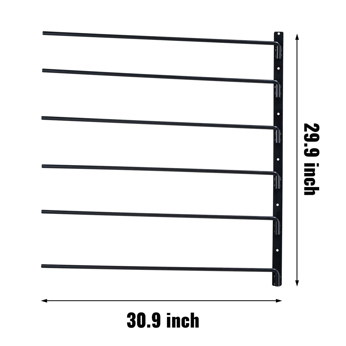 Wall Mounted Saddle Rack, 30.9 X 29.9 X 5.5 In, Swing Out Saddle Holder, Six Tiers Horse Saddle Stand, Space Saving Horse Pad and Blanket Rack for Tack Room Organization Trailer Accessories