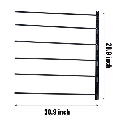 Wall Mounted Saddle Rack, 30.9 X 29.9 X 5.5 In, Swing Out Saddle Holder, Six Tiers Horse Saddle Stand, Space Saving Horse Pad and Blanket Rack for Tack Room Organization Trailer Accessories