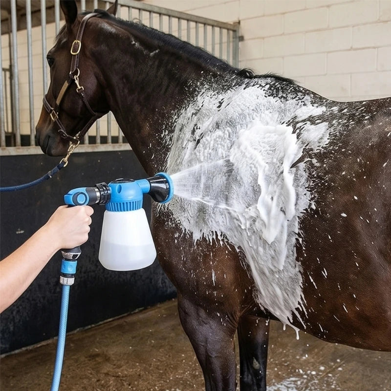 Light Weight Plastic Horse Wash Sprayer with 6 Sprays Patterns Adjustable Foam Sprays Bottle for Gentle Pet Bathing