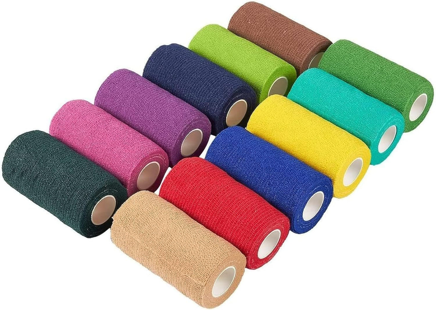 Cohesive Bandage Vet Wrap Rolls - Sprain & Strain Support Elastic Bandage & Vet Wrap for Dogs & Horses - Self-Adherent Dog Wound Care Tape - First Aid & Sports Tape - 12 Count, 4 in X 5 Yd