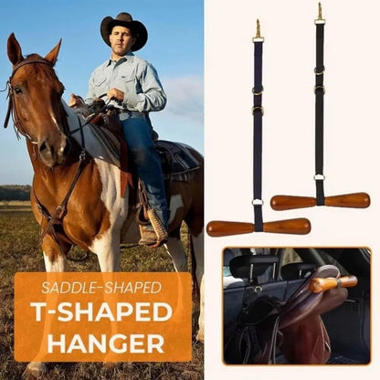 Wooden T-Shaped Saddle Rack Adjustable Strap Space Saving T-Shaped Saddle Hanger with T Bar Support Wall Mounted Horse Tack Rack