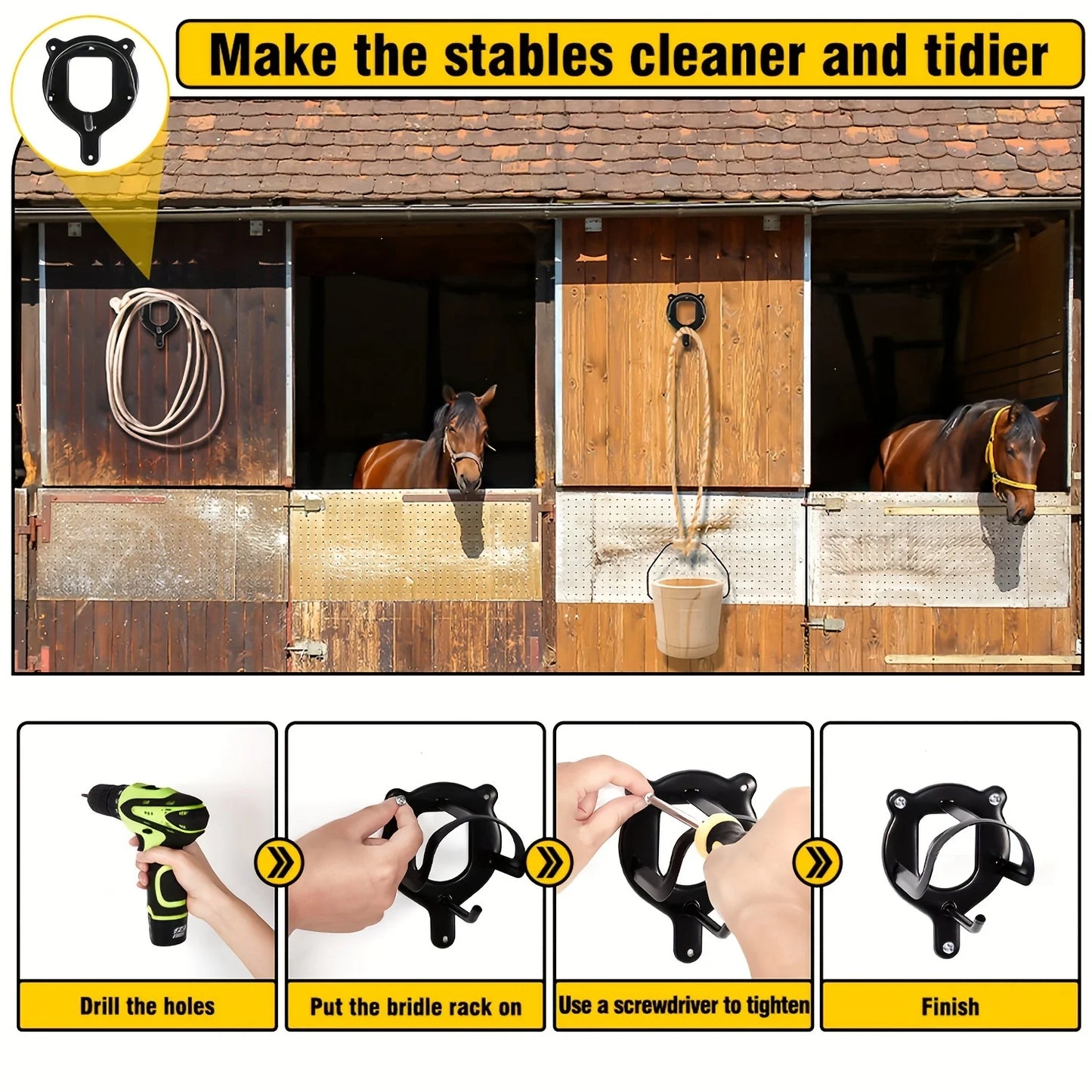 12/6/1Pc Horse Bridle Rack, Bridle Bracket Bridle Hook with Tubes and Screw Horse Tack Storage Halter Hanger Metal Bridle Holder