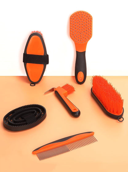 Horse Grooming Kit（13-Piece），Orange Horse Brushes,Storage Bag, Sweat Scraper,Mane Comb,Horse Grooming Gloves, Gifts for Girls (Orange)