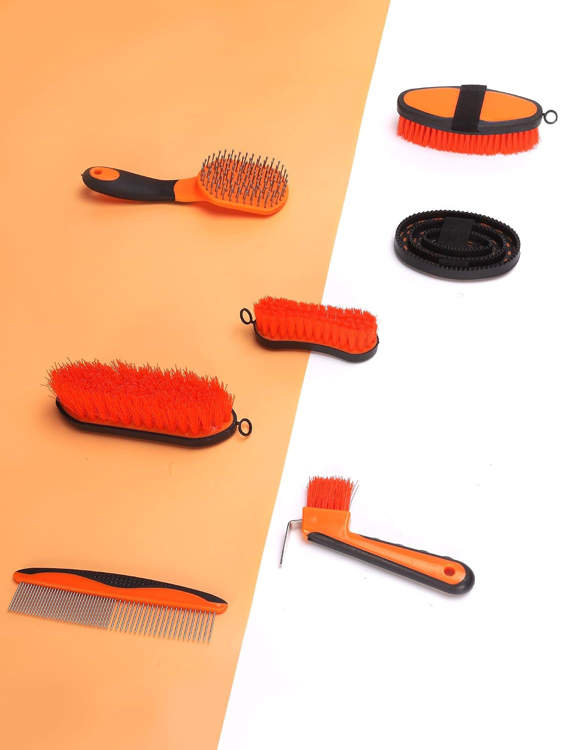 Horse Grooming Kit（13-Piece），Orange Horse Brushes,Storage Bag, Sweat Scraper,Mane Comb,Horse Grooming Gloves, Gifts for Girls (Orange)