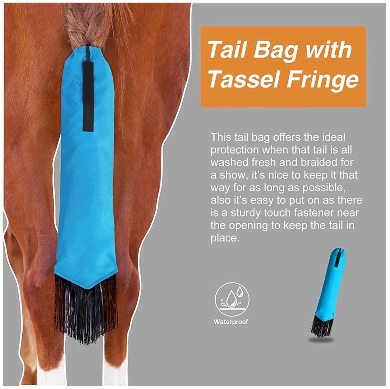 Waterproof Horse Tail Bag with Tassel Fringe - Show Horse Tail Protector