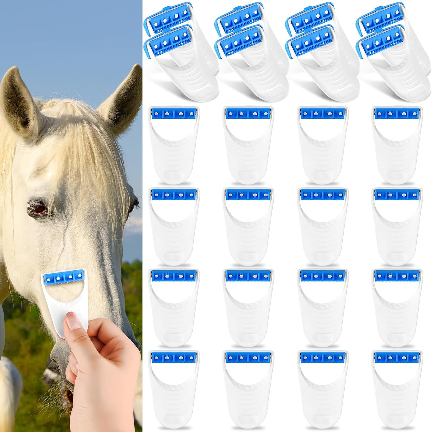 24 Pcs Horse Clippers Horse Grooming Razor Disposable Grooming Razor Horse Trimmer Shaver Kit Fit for Horse Dog, White&Blue