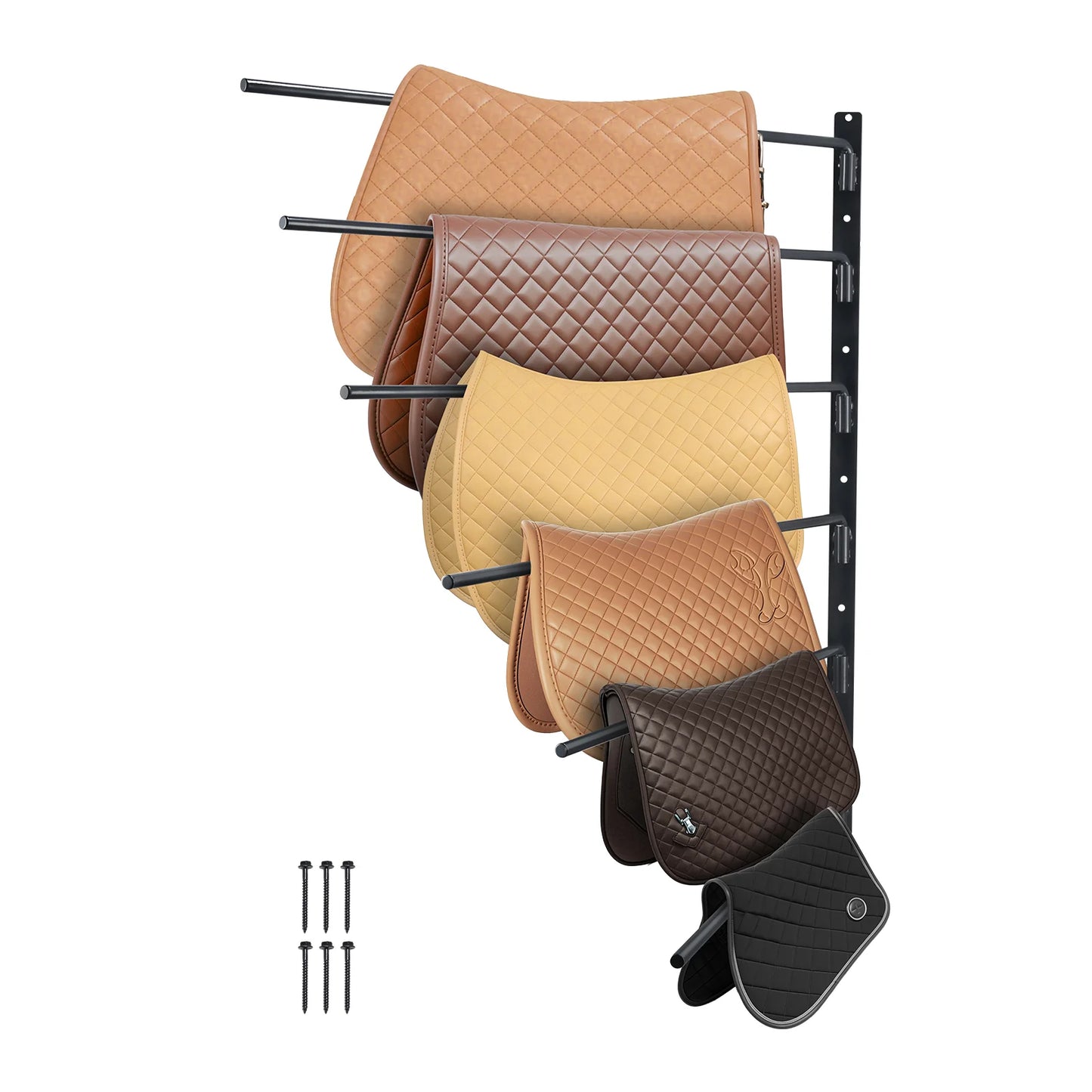 Wall Mounted Saddle Rack, 30.9 X 29.9 X 5.5 In, Swing Out Saddle Holder, Six Tiers Horse Saddle Stand, Space Saving Horse Pad and Blanket Rack for Tack Room Organization Trailer Accessories
