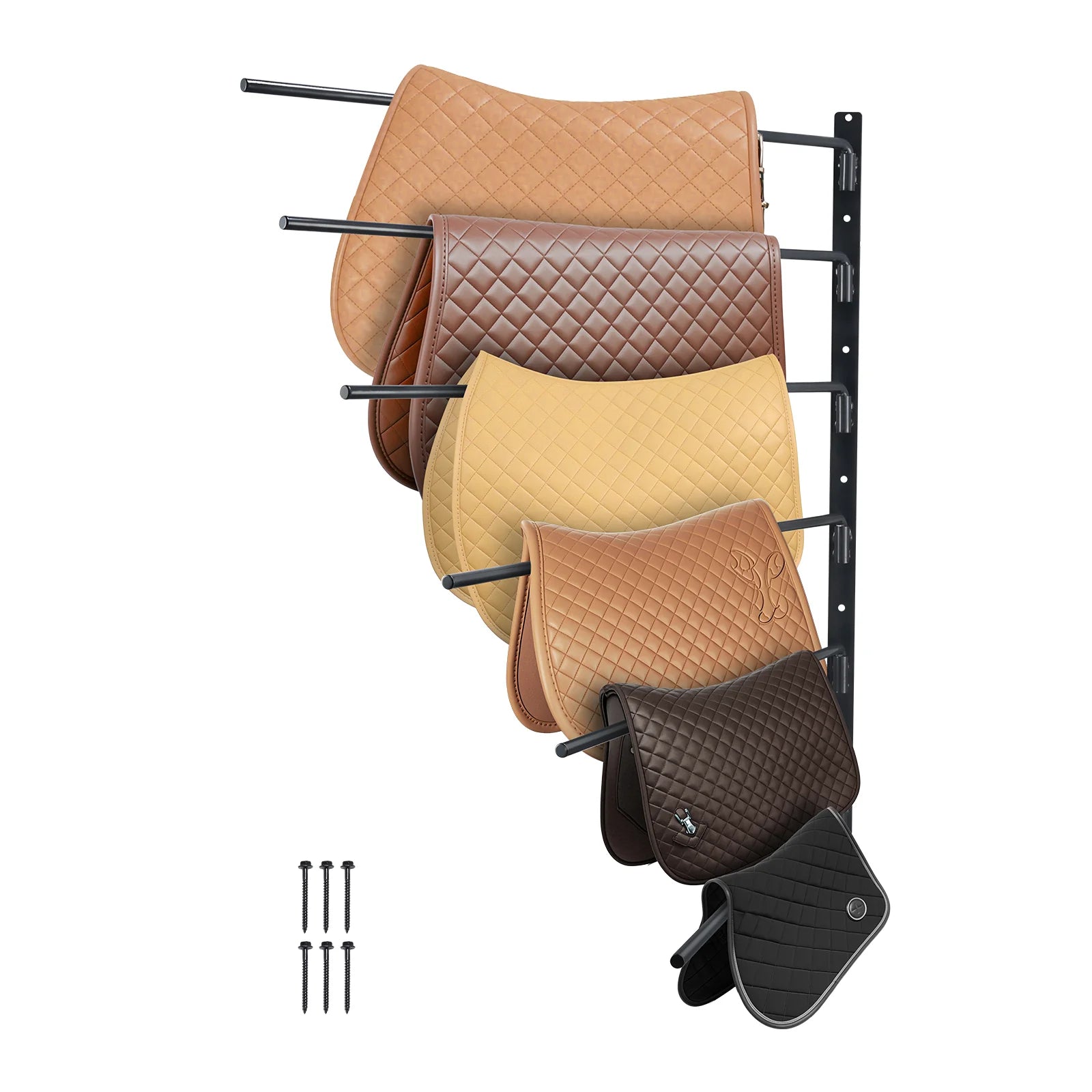 Wall Mounted Saddle Rack, 30.9 X 29.9 X 5.5 In, Swing Out Saddle Holder, Six Tiers Horse Saddle Stand, Space Saving Horse Pad and Blanket Rack for Tack Room Organization Trailer Accessories